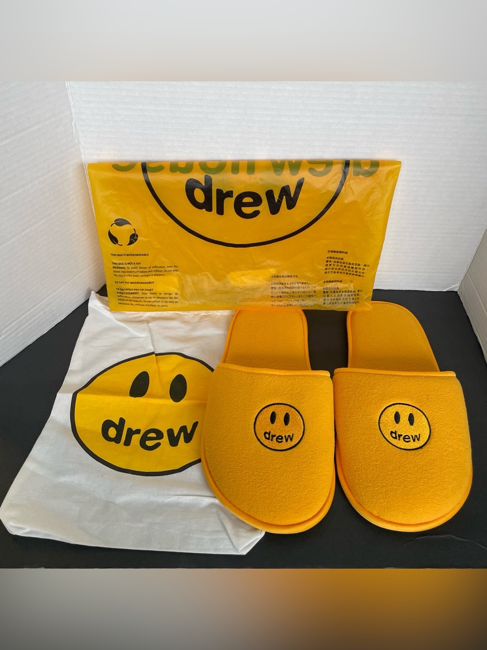 Justin Bieber Drew House Men's Yellow Slide Slippers Slip On Comfort Size L/XL